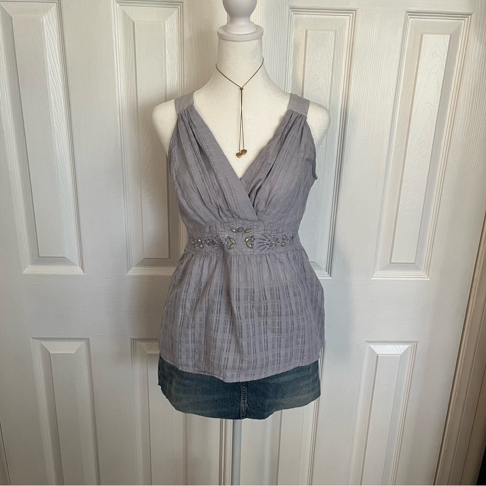Ruby Rose Lavender Grey Embroidered Empire Waist Cotton Top 10308 Large Boho